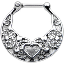 Load image into Gallery viewer, 16G 1/4 Steel Bar Wide Ornate Heart Detailed Hoop Septum Clicker