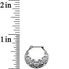 Load image into Gallery viewer, 16G 1/4 Steel Bar Wide Ornate Heart Detailed Hoop Septum Clicker