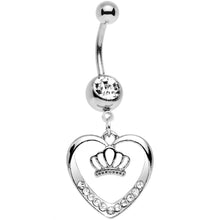 Load image into Gallery viewer, Clear Gem Claddagh Inspired Heart and Crown Dangle Belly Ring