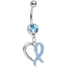Load image into Gallery viewer, Baby Blue Gem Wispy Blue Twisted Heart Dangle Belly Ring