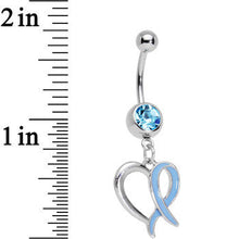 Load image into Gallery viewer, Baby Blue Gem Wispy Blue Twisted Heart Dangle Belly Ring