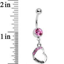 Load image into Gallery viewer, Rosy Pink Gem Best and Friends Matching Heart Dangle Belly Ring Set