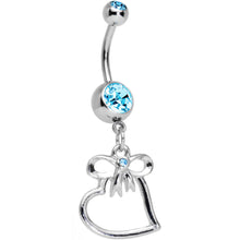 Load image into Gallery viewer, Aqua Gem Pretty Bow and Heart Dangle Belly Ring
