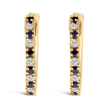 Load image into Gallery viewer, 10K Yellow Gold Alternating Blue Sapphire 1/10 Cttw Diamond Huggy Hoop Earrings (I-J Color, I1-I2 Clarity)