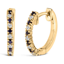 Load image into Gallery viewer, 10K Yellow Gold Alternating Blue Sapphire 1/10 Cttw Diamond Huggy Hoop Earrings (I-J Color, I1-I2 Clarity)