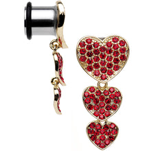 Load image into Gallery viewer, Red Gem Steel Triple Heart Single Flare Dangle Plug Set Sizes 5mm to 00G