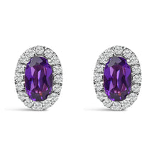 Load image into Gallery viewer, 10K White Gold 5x3 MM Oval Purple Amethyst and Diamond Halo Stud Earrings (I-J Color, I1-I2 Clarity)