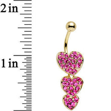 Load image into Gallery viewer, Pink Gem Gold Plated Steel Triple Heart Dangle Belly Ring