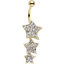 Load image into Gallery viewer, Clear Gem Gold Plated Steel Triple Star Dangle Belly Ring