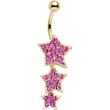 Load image into Gallery viewer, Pink Gem Gold Plated Steel Triple Star Dangle Belly Ring