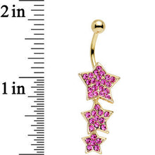 Load image into Gallery viewer, Pink Gem Gold Plated Steel Triple Star Dangle Belly Ring