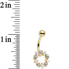 Load image into Gallery viewer, Clear and Aurora Gem Gold Plated Heart Wreath Ring Belly Ring