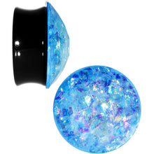 Load image into Gallery viewer, 24mm Black Acrylic Aqua Galaxy Faceted Saddle Plug Set
