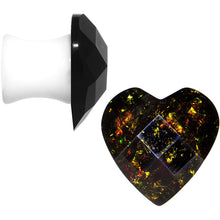 Load image into Gallery viewer, 0G White Acrylic Black Valentine Love Heart Saddle Plug Set