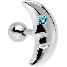Load image into Gallery viewer, 16G 1/4 Aqua Gem Steel Crescent Moon Left Cartilage Earring