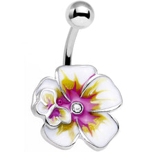 Load image into Gallery viewer, Clear Gem Pink and Yellow Hibiscus Flower Belly Ring
