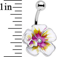 Load image into Gallery viewer, Clear Gem Pink and Yellow Hibiscus Flower Belly Ring