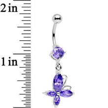 Load image into Gallery viewer, Purple Gem Butterfly Prong Set Dangle Belly Ring