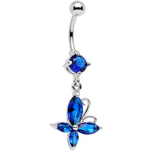 Load image into Gallery viewer, Blue Gem Butterfly Prong Set Dangle Belly Ring