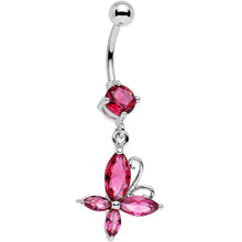 Load image into Gallery viewer, Pink Gem Butterfly Prong Set Dangle Belly Ring