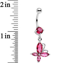 Load image into Gallery viewer, Pink Gem Butterfly Prong Set Dangle Belly Ring