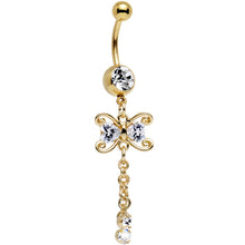 Load image into Gallery viewer, Clear CZ Gem Gold Anodized Dragonfly Inspired Dangle Belly Ring
