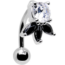 Load image into Gallery viewer, Clear Black Gem Flip Flower Reversible Top Belly Ring