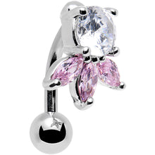 Load image into Gallery viewer, Clear Pink Gem Flip Flower Reversible Top Mount Belly Ring