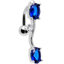 Load image into Gallery viewer, Navy Blue Gem Double Drop Reversible Top Mount Belly Ring