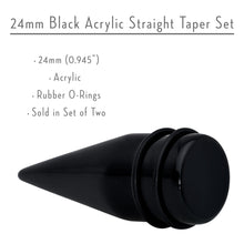 Load image into Gallery viewer, 24mm Black Acrylic Straight Taper Set