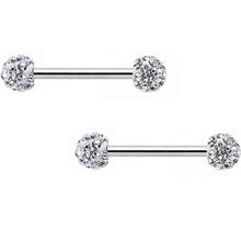 Load image into Gallery viewer, 14G 9/16 Clear Ferido Gem White Ball Ends Barbell Nipple Ring Set