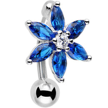 Load image into Gallery viewer, Blue Gem Lily Flower Top Mount Dangle Belly Ring