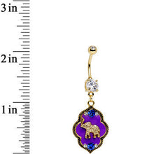 Load image into Gallery viewer, Clear Gem Gold PVD Purple Lucky Elephant Dangle Belly Ring