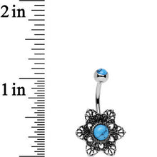 Load image into Gallery viewer, Synthetic Turquoise Center Framework Flower Belly Ring