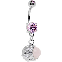 Load image into Gallery viewer, Pink Gem White Globe Dangle Belly Ring Created with Crystals