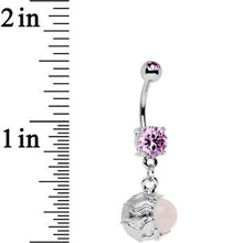 Load image into Gallery viewer, Pink Gem White Globe Dangle Belly Ring Created with Crystals