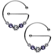 Load image into Gallery viewer, Purple and Clear Universal Nipple Ring Set Created with Crystals