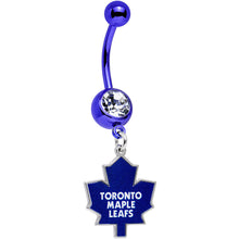 Load image into Gallery viewer, Licensed Clear Gem Blue Anodized NHL Toronto Maple Leafs Belly Ring