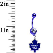 Load image into Gallery viewer, Licensed Clear Gem Blue Anodized NHL Toronto Maple Leafs Belly Ring