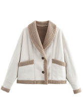 Load image into Gallery viewer, Fuzzy Collared Neck Long Sleeve Jacket with Buttoned Closure and Cozy Pockets