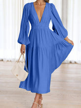 Load image into Gallery viewer, Lightweight Deep V-Neck Balloon Sleeve Maxi Dress Elegant & Flowing Silhouette Unique Dress