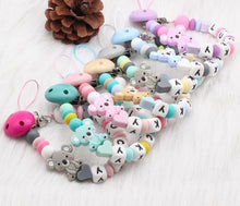 Load image into Gallery viewer, Modern Handmade Personalized Name Baby Pacifier Clips Silicone Pacifier Chain Wood Pacifier Holders For Pacifier For Baby Kids