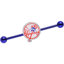 Load image into Gallery viewer, Licensed MLB Blue Anodized New York Yankees Industrial Barbell 38mm