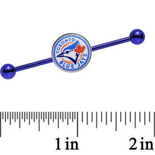 Load image into Gallery viewer, Licensed MLB Blue Anodized Toronto Blue Jays Industrial Barbell 38mm