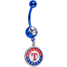 Load image into Gallery viewer, Licensed MLB Clear Gem Blue Anodized Texas Rangers Dangle Belly Ring
