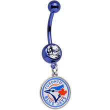 Load image into Gallery viewer, Licensed MLB Clear Gem Blue Anodized Toronto Blue Jays Belly Ring