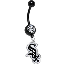 Load image into Gallery viewer, Licensed MLB Clear Gem Black Anodized Chicago White Sox Belly Ring