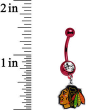 Load image into Gallery viewer, Licensed NHL Clear Gem Red Anodized Chicago Blackhawks Belly Ring