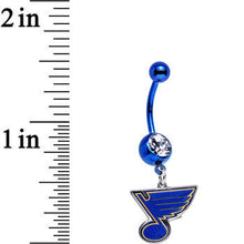 Load image into Gallery viewer, Licensed NHL Clear Gem Blue Anodized St Louis Blues Dangle Belly Ring