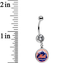 Load image into Gallery viewer, Licensed MLB Clear Gem Stainless Steel New York Mets Dangle Belly Ring
